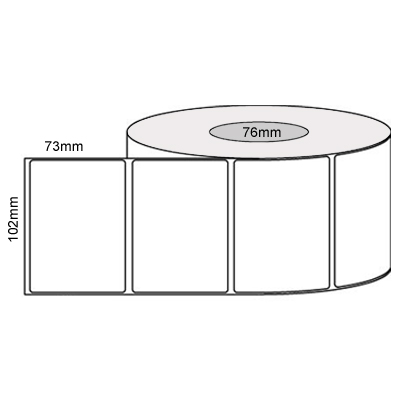 102mm x 73mm - White Thermal Transfer Labels, Permanent Adhesive, 76mm core, (2000/roll)
