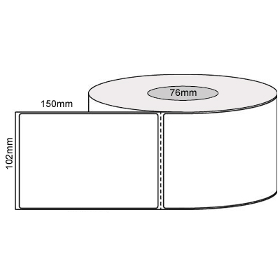 102mm x 150mm - White Thermal Transfer Perforated Labels, Permanent Adhesive, 76mm Core, (1000/roll)