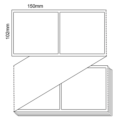 102mm x 150mm - White Thermal Transfer Fanfold Labels, Permanent Adhesive, (3000/box)