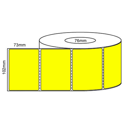 102mm x 73mm - Yellow Thermal Transfer Perforated Labels, Permanent Adhesive, 76mm Core, (2000/roll)