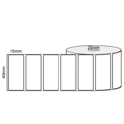 40mm x 15mm - White Direct Thermal Labels, Permanent Adhesive, 25mm core, (1000/roll)