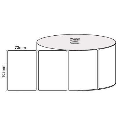 102mm x 73mm - White Direct Thermal Removable Labels, 25mm core, (750/roll)