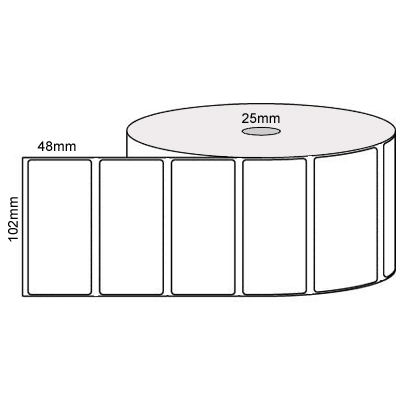 102mm x 48mm - White Direct Thermal Removable Labels, 25mm core, (1250/roll, 15 rolls/box)