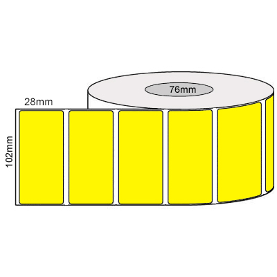 102mm x 28mm - Yellow Propylene Labels, Permanent Adhesive, 76mm Core (4,000/roll)