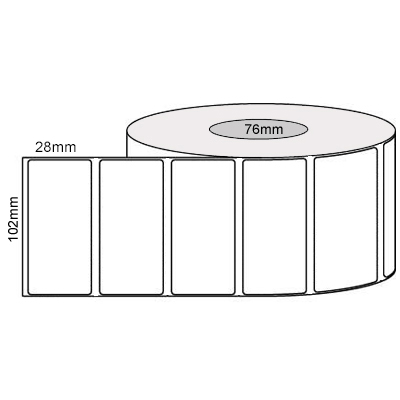 102mm x 28mm - Plain Propylene Labels, Permanent Adhesive, 76mm Core (4,000/roll)