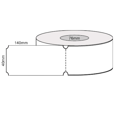 40mm x 140mm - White Direct Thermal W/Wor Reg Slot Perforated Tags, 76mm, (1000/roll)