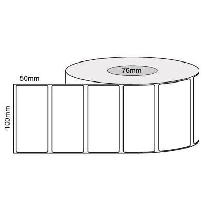 100mm x 50mm - White Gloss Thermal Transfer Labels, Permanent Adhesive, 76mm core, (2000/roll)
