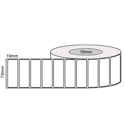 75mm x 19mm - White Gloss Thermal Transfer Labels, Permanent Adhesive, 76mm core, (4500/roll)