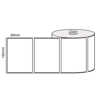 102mm x 60mm - White Direct Thermal Labels, Permanent Adhesive, 25mm core, (500/roll)