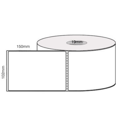 102mm x 150mm - White Direct Thermal Perforated Labels, Permanent Adhesive, 19mm Core, (100/roll)