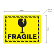 75x99mm 'Fragile' Printed Freight Warning Labels Yellow, 1000/roll