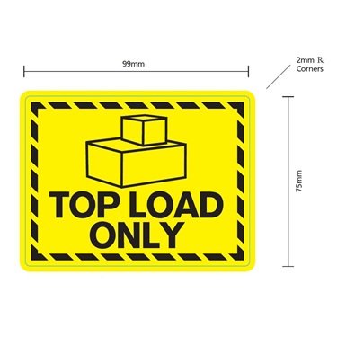 75x99mm 'Top Load Only' Printed Freight Warning Labels Yellow, 1000/roll