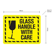 75x99mm 'Glass-Handle With Care' Printed Freight Warning Labels Yellow, 1000/roll